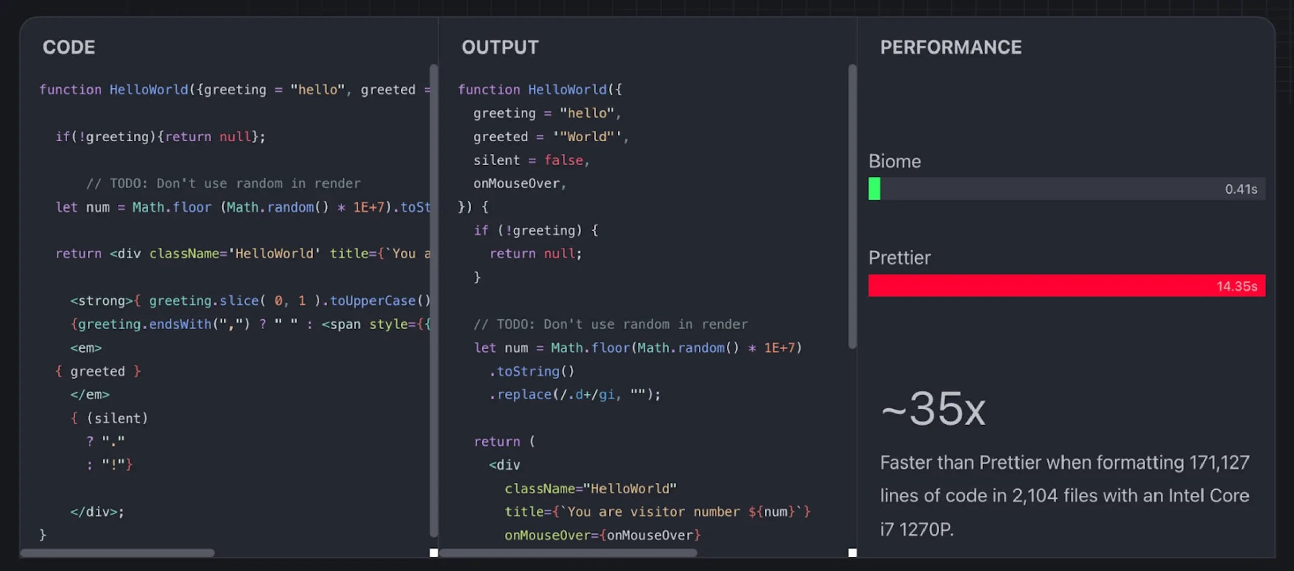 Comparaison de performances entre Prettier et BiomeJS