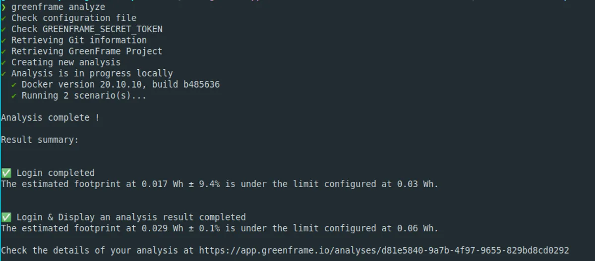CLI GreenFrame intégré en CI/CD - Mesure automatique à chaque déploiement