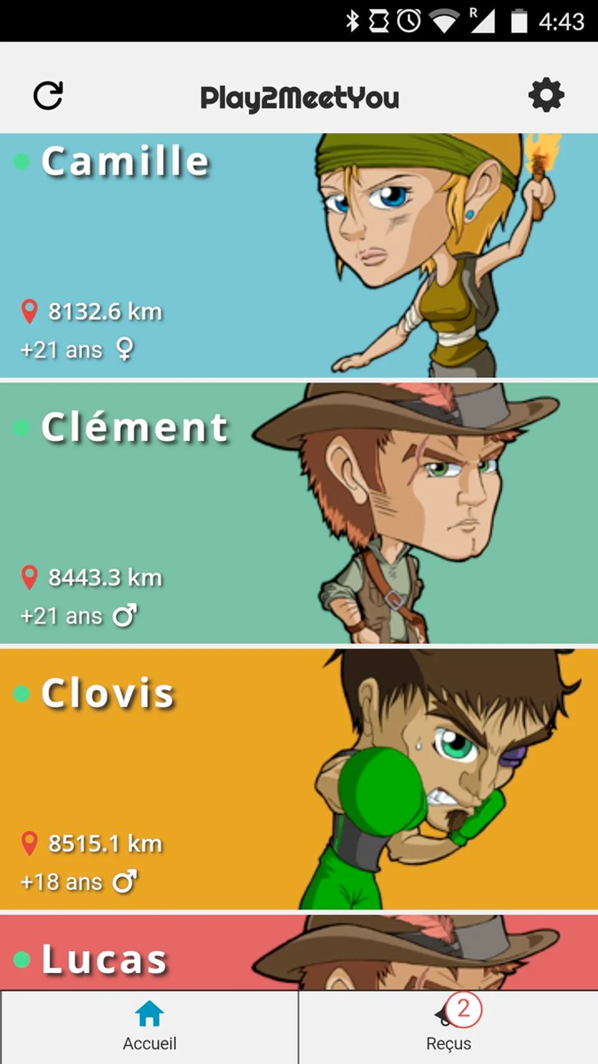 Interface de rencontre - Liste des utilisateurs par ordre de proximité.