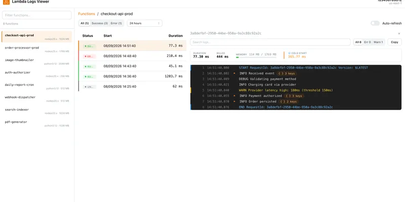 Lambda Logs Viewer - Consultez facilement les logs de vos lambdas