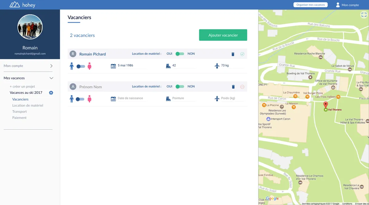 Dashboard "Mes Vacances" - Gestion personnalisée de ses réservations et favoris