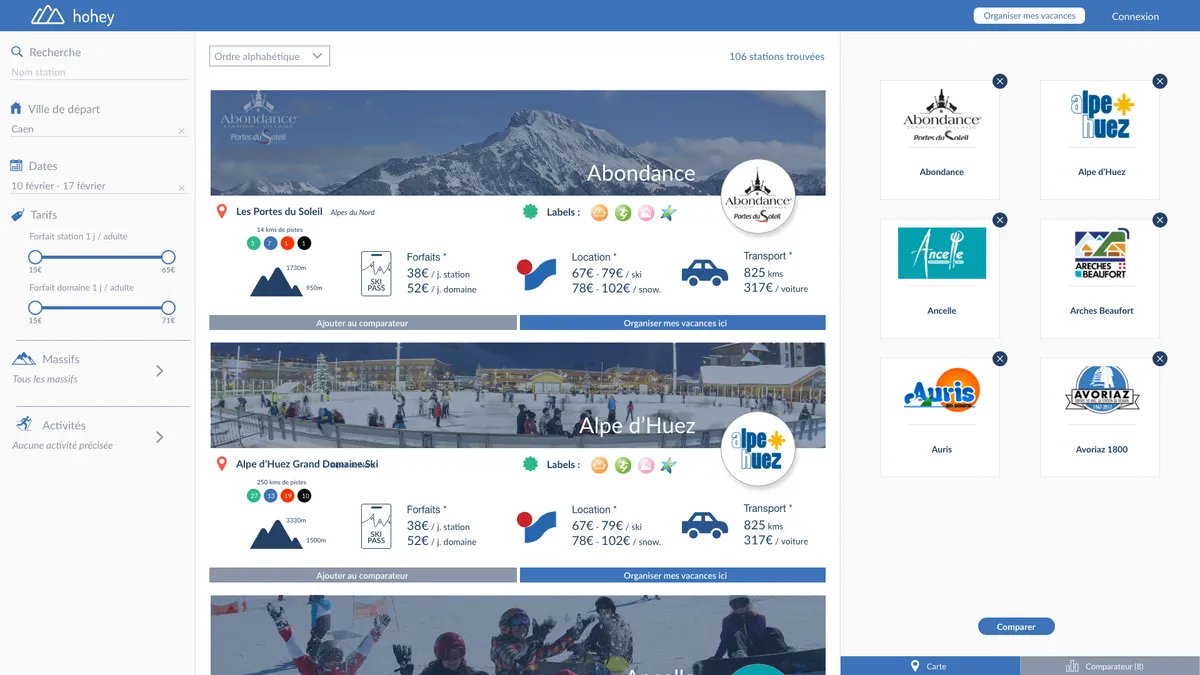 Résultats de recherche avec filtres - Comparaison centralisée des prix, activités et services