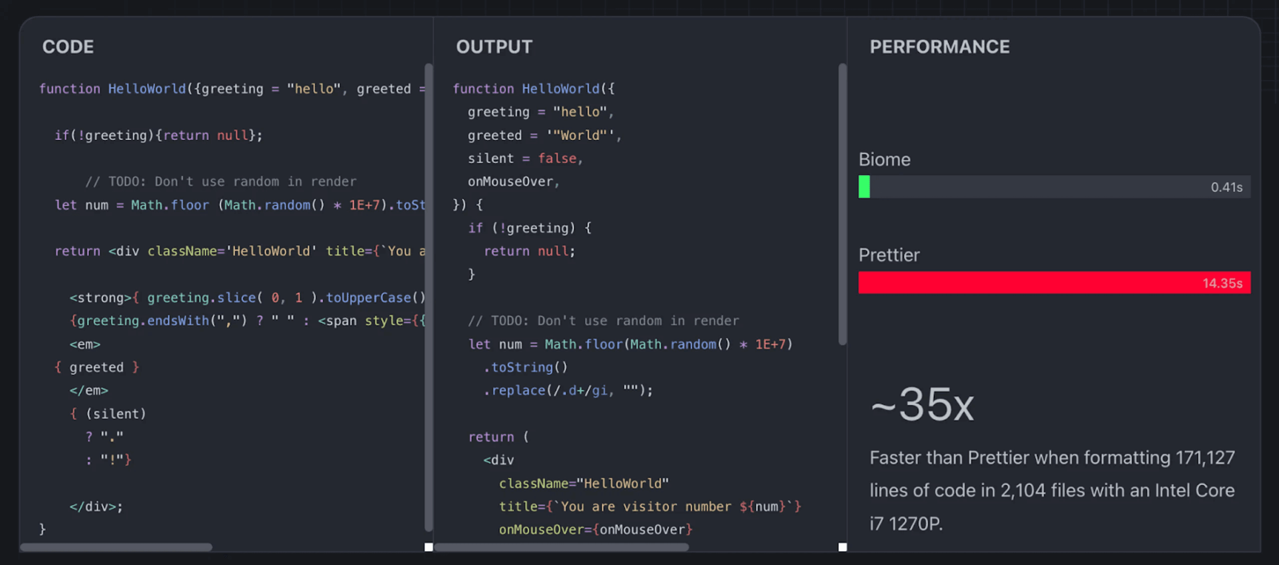 Comparaison de performances entre Prettier et BiomeJS